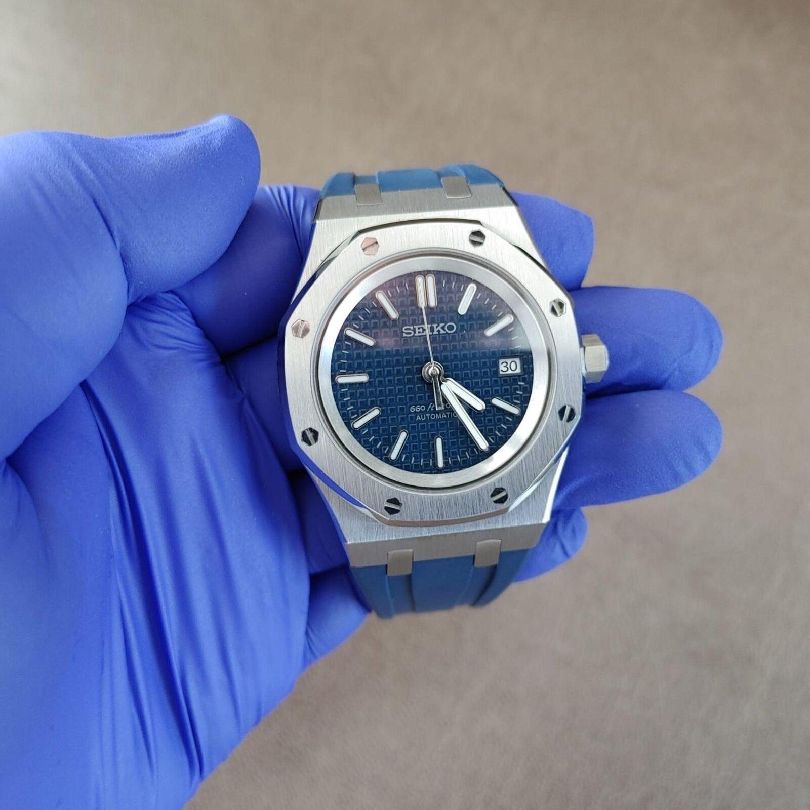Seiko NH35 Royal Oak 41mm Navy Blue | Rubber Strap - Brazilian Shop