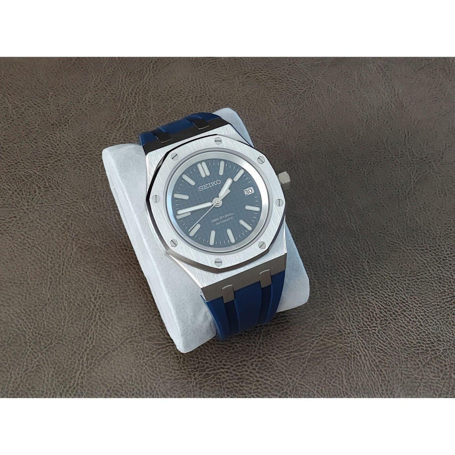 Seiko NH35 Royal Oak 41mm Navy Blue | Rubber Strap - Brazilian Shop