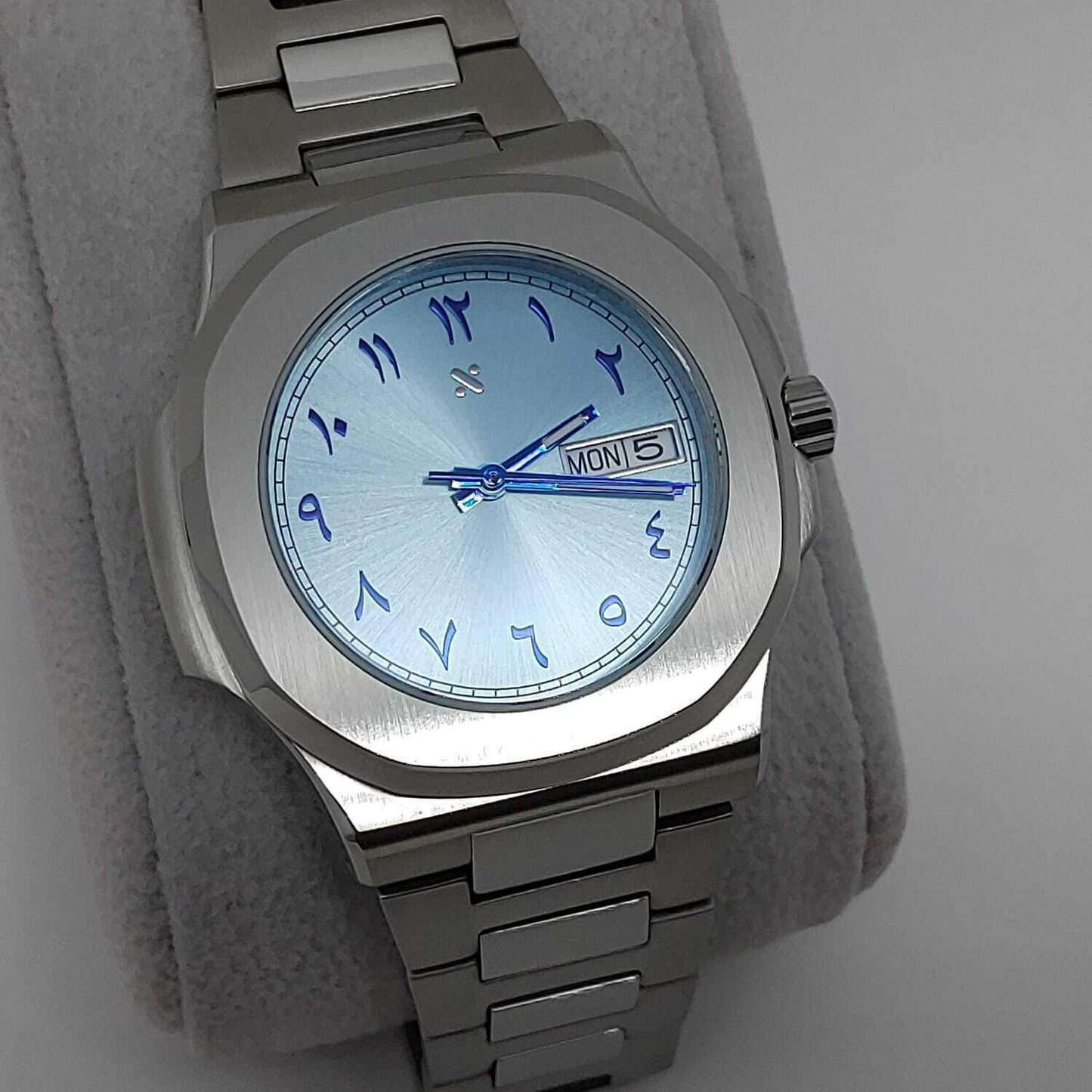 Seiko NH36 Day Date Nautilus 40mm Ice Blue Arabic Dial - Brazilian Shop
