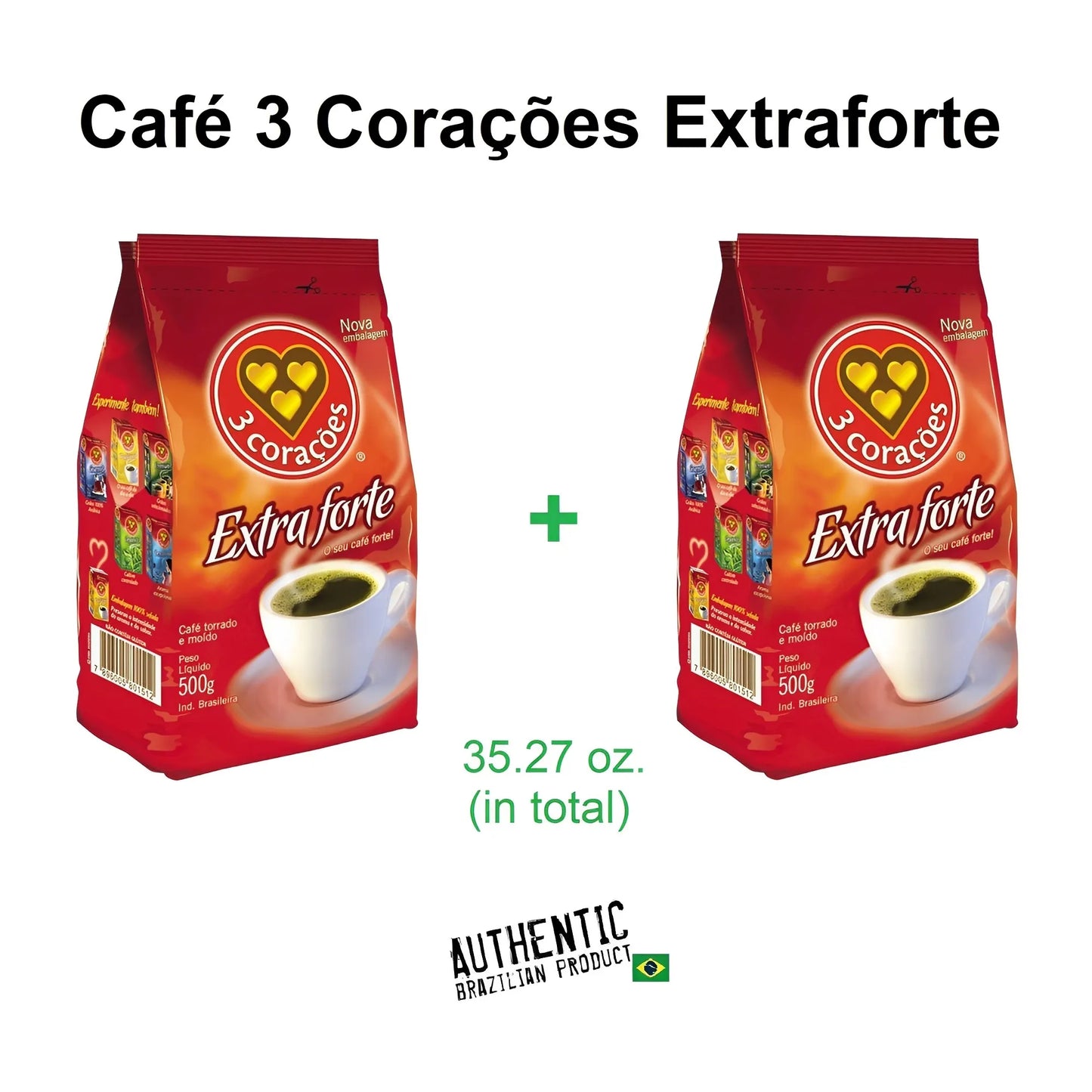 3 Coracoes Extra Strong Coffee 17.64 oz (Pack of 2)