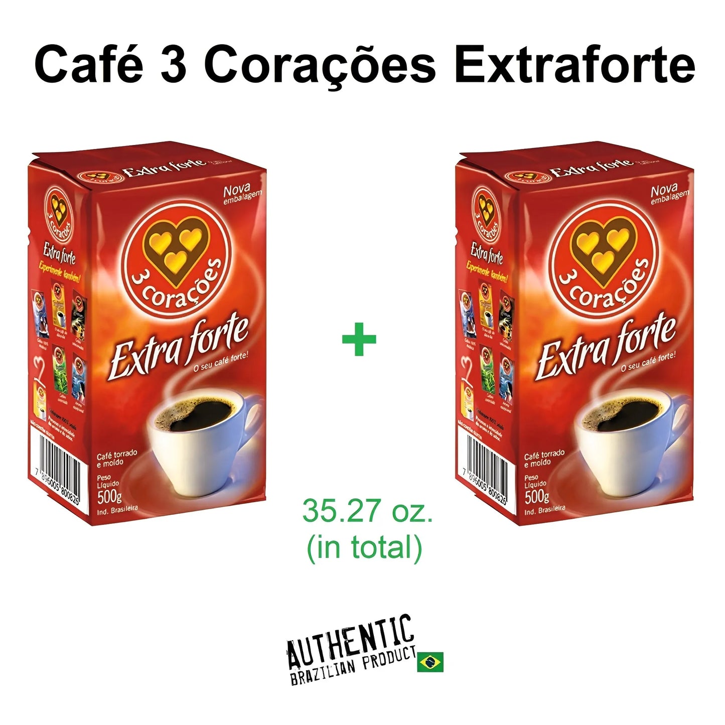 3 Coracoes Extra Strong Coffee Vacuum Sealed 17.64 oz (Pack of 2)
