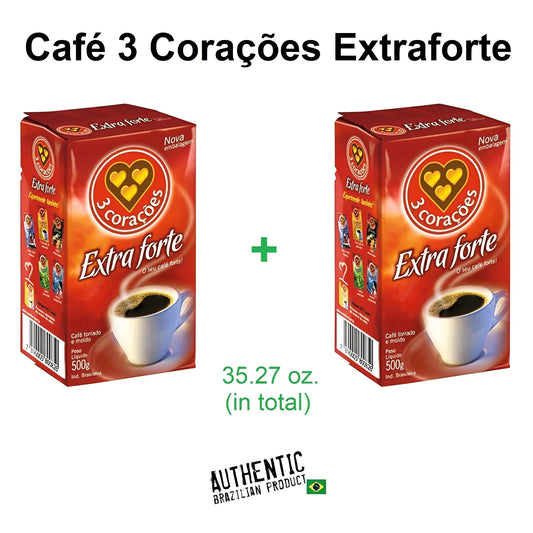 Café extra fuerte 3 Coracoes envasado al vacío, 17,64 oz (paquete de 2)
