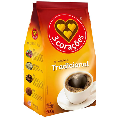 Café tradicional 3 Coracoes 500 ml - Paquete de 2