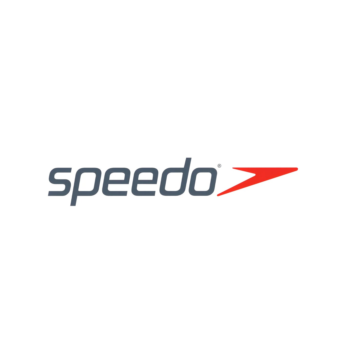 Speedo logo in dark gray text with red stylized arrow on white background.