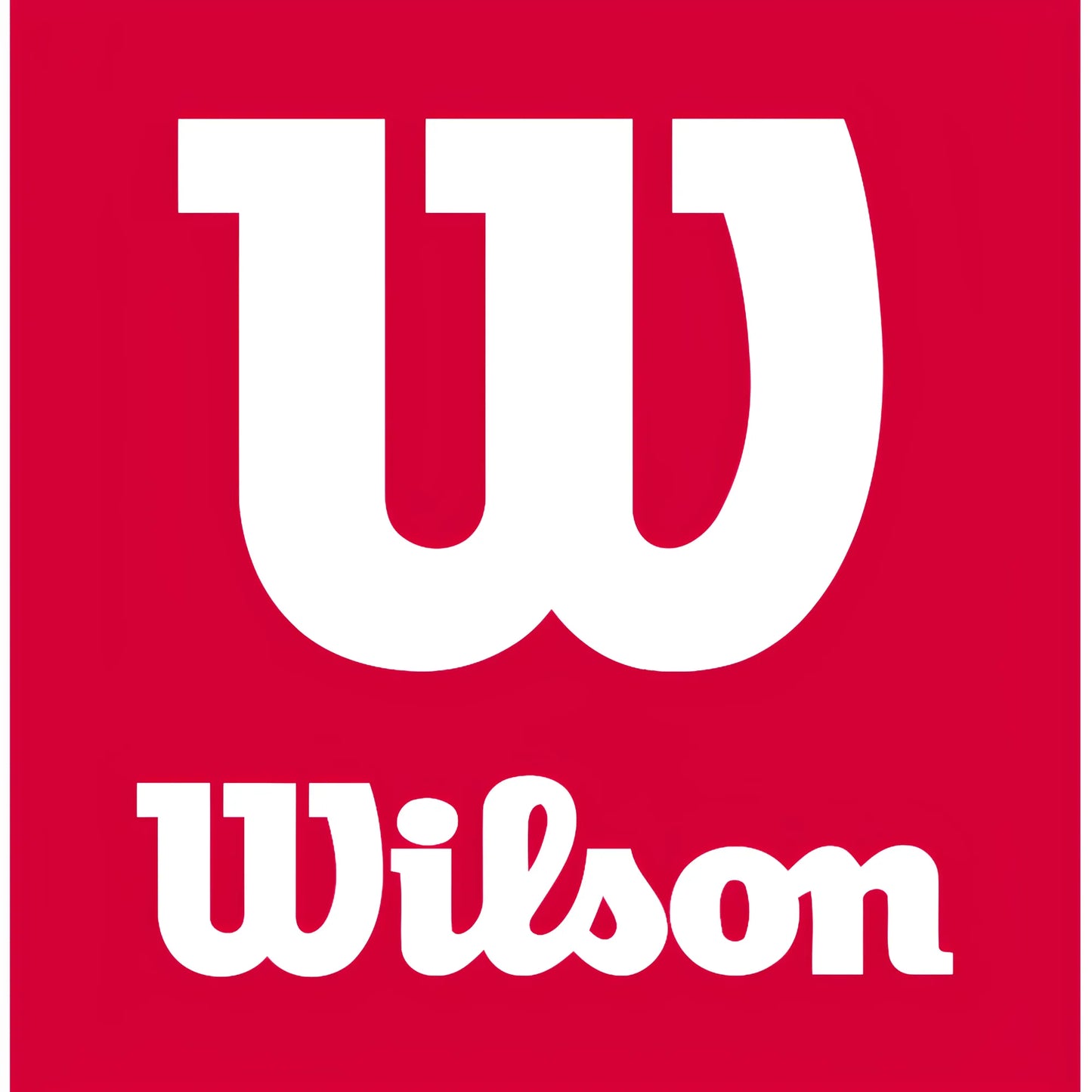 Red square with a large white stylized "W" above the white Wilson logo text.