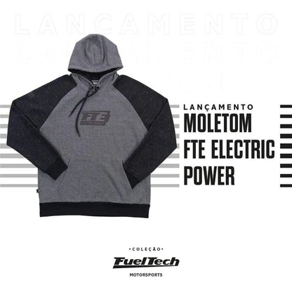 Gray and black hoodie with FuelTech FTE Electric Power logo on chest, medium size.