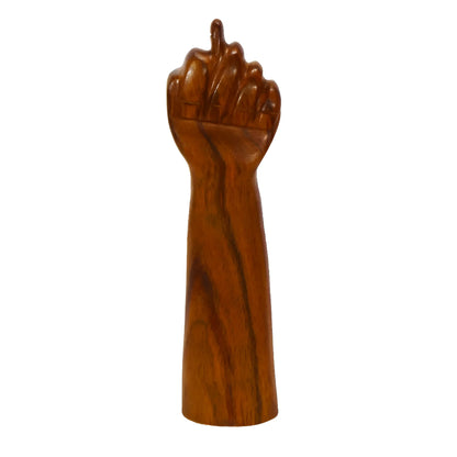 Hand-carved 25cm Brazilwood fig sign amulet with smooth finish and rich brown tones.