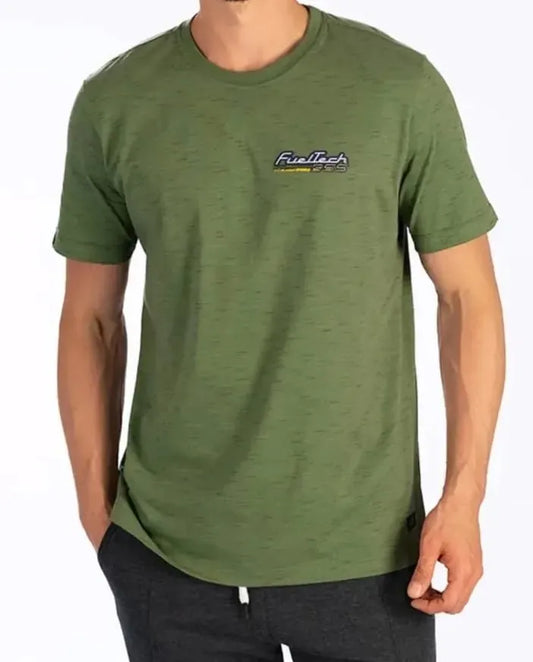 Green crew neck t-shirt with small FuelTech Anderson logo on left chest, short sleeves, casual fit.