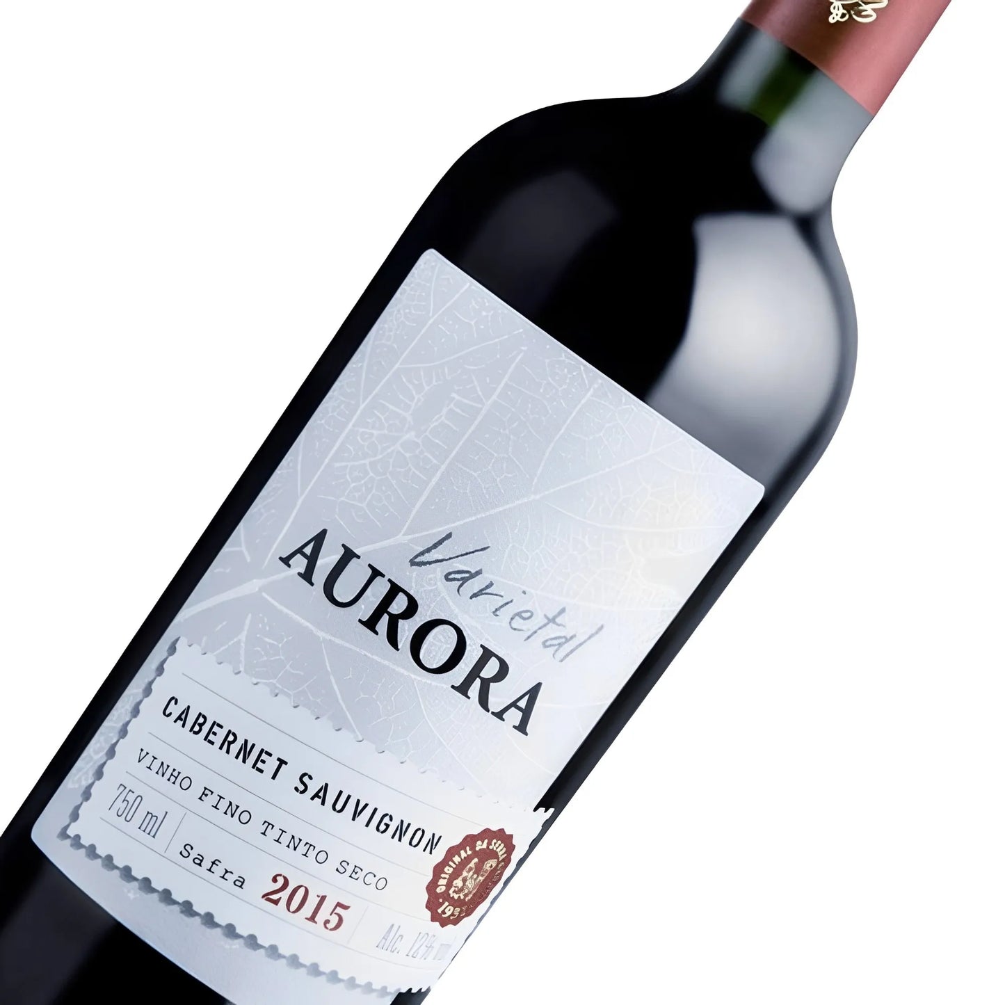 Aurora Varietal Cabernet Sauvignon 2015 red wine bottle with white label and maroon foil capsule.