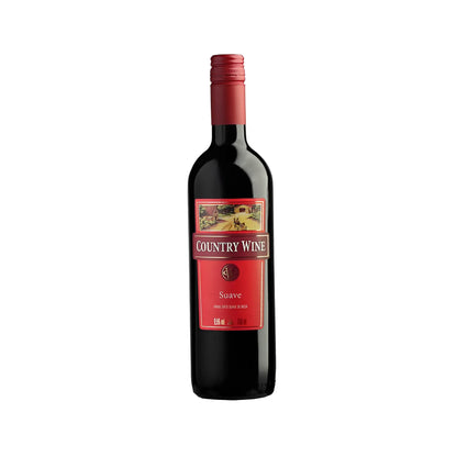 750ml dark red wine bottle with red screw cap and red label reading Country Wine Sweet.