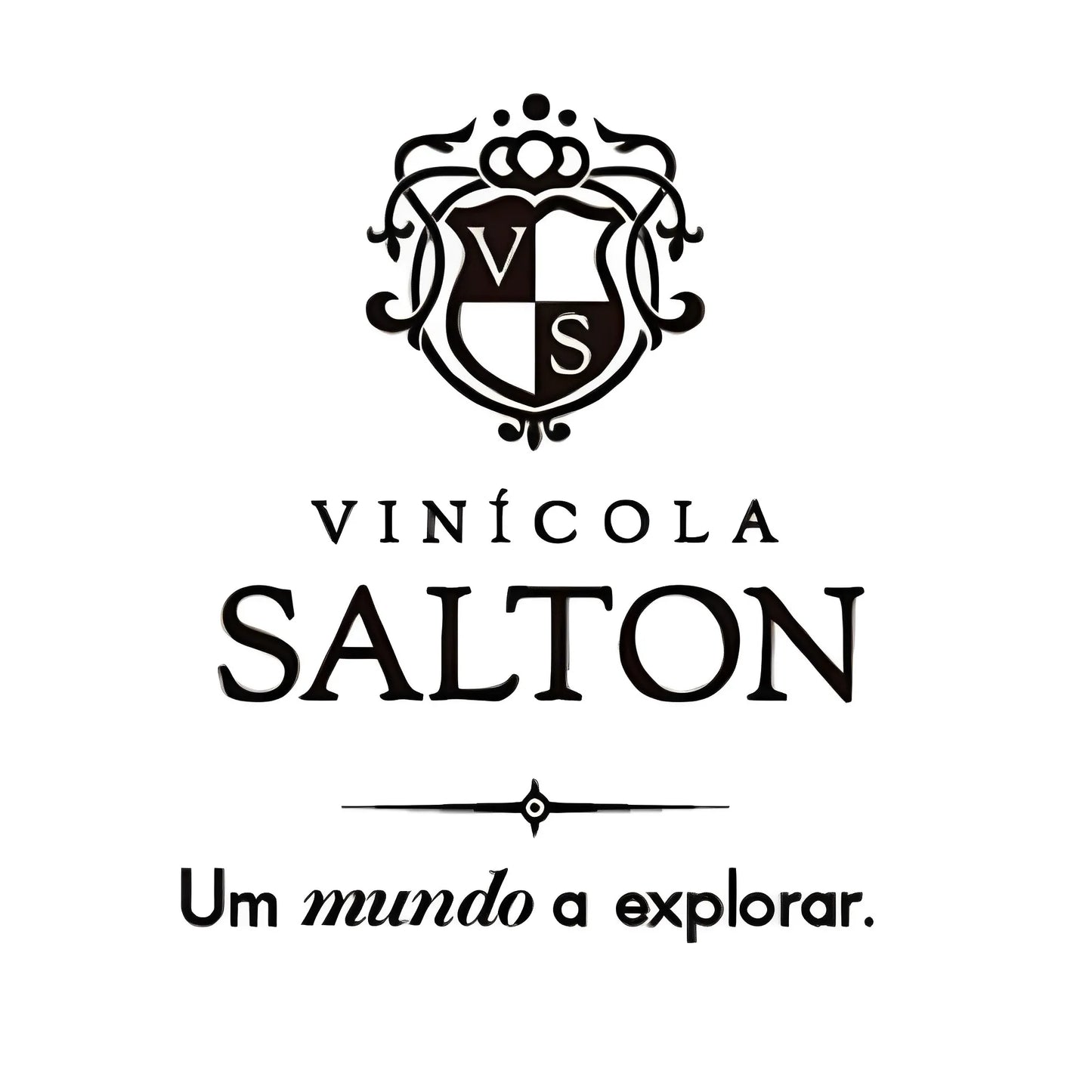 Vinícola Salton logo with black decorative emblem and text on white background.