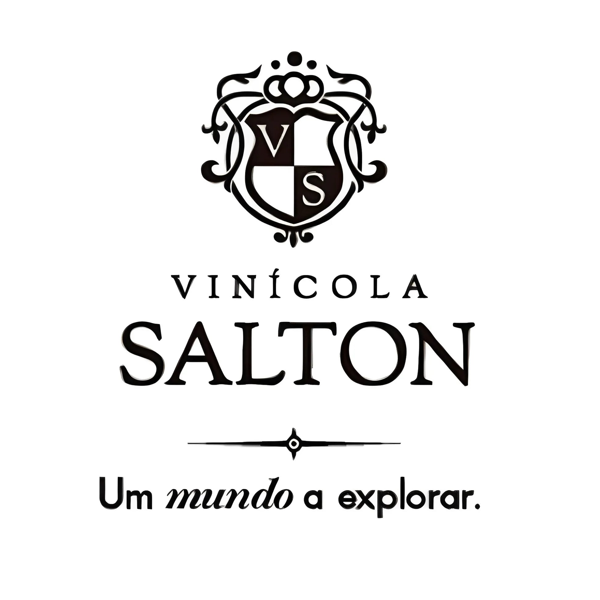 Vinícola Salton logo with black decorative emblem and text on white background.