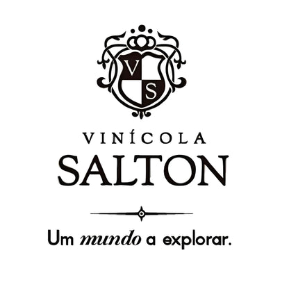 Vinícola Salton logo with black decorative emblem and text on white background.