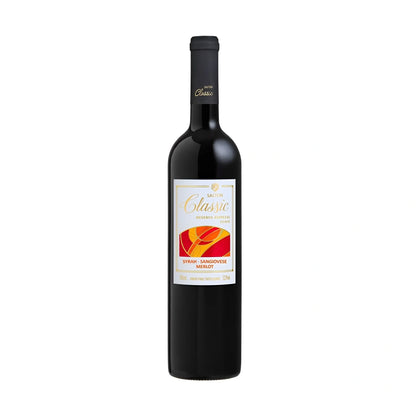 Salton Classic Tannat dry red wine bottle with black label and red and yellow abstract design.