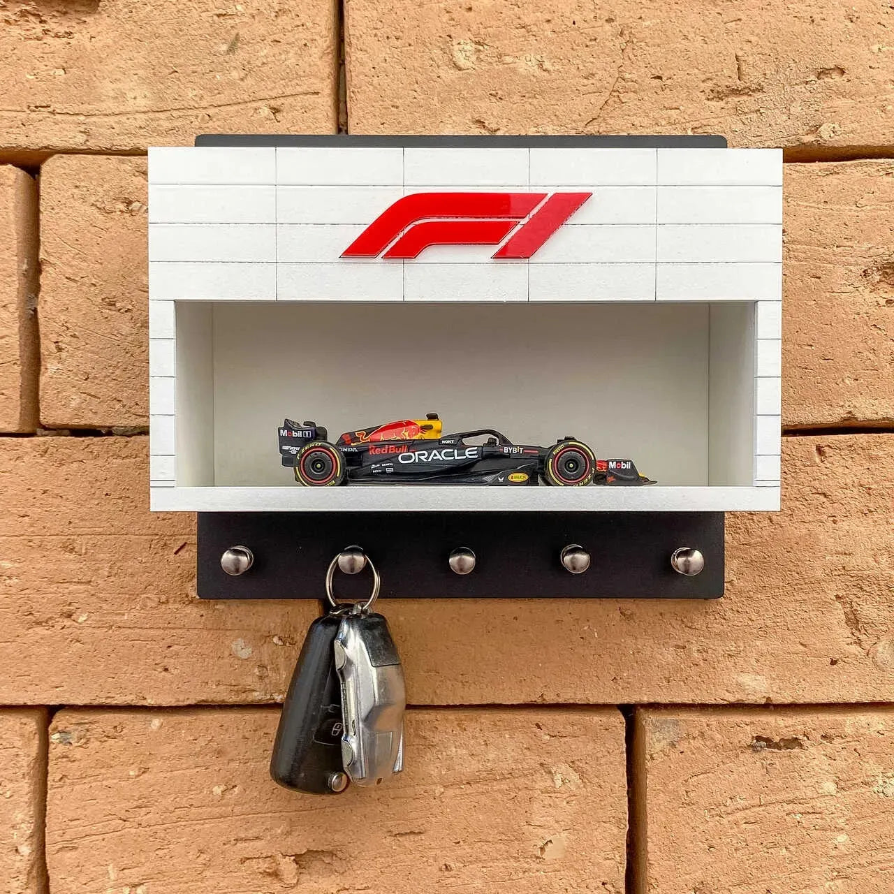 *CLEARANCE SALE* F1 Formula One Wall Key Hook Rack - Scale Model Car Display Case (White)