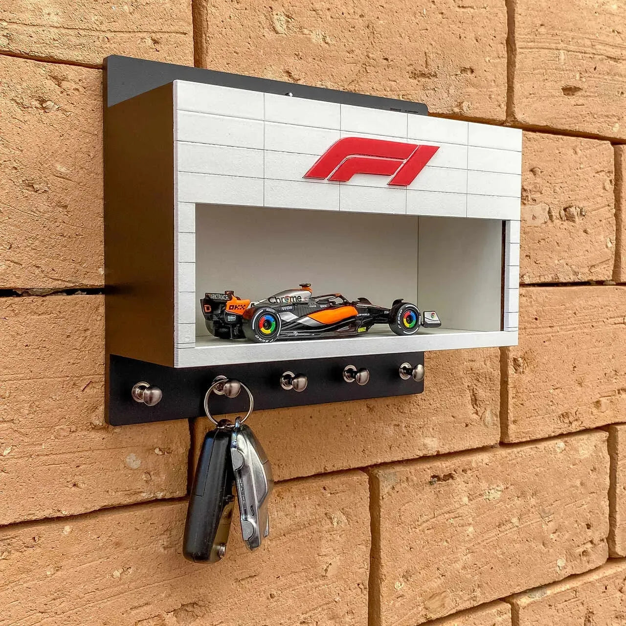 *CLEARANCE SALE* F1 Formula One Wall Key Hook Rack - Scale Model Car Display Case (White)