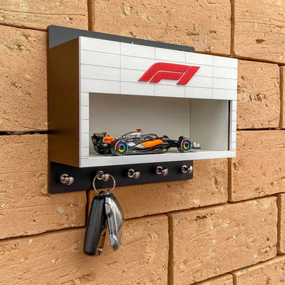 *CLEARANCE SALE* F1 Formula One Wall Key Hook Rack - Scale Model Car Display Case (White)