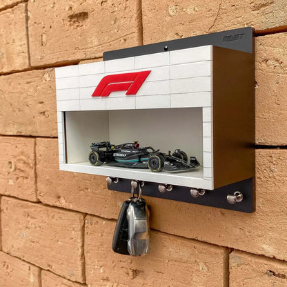 *CLEARANCE SALE* F1 Formula One Wall Key Hook Rack - Scale Model Car Display Case (White)