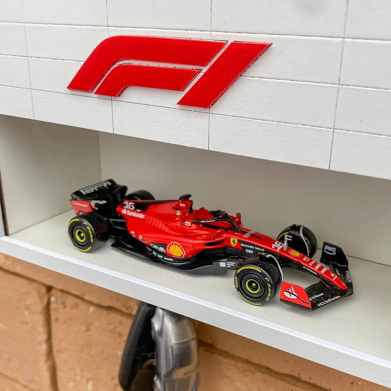 *CLEARANCE SALE* F1 Formula One Wall Key Hook Rack - Scale Model Car Display Case (White)