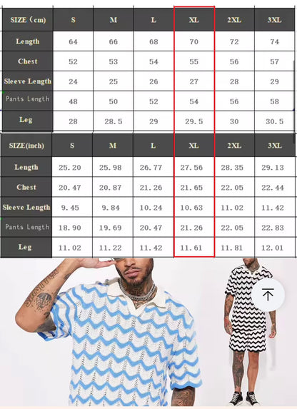 Men's White and Blue Knit Set - Trend  Streetwear