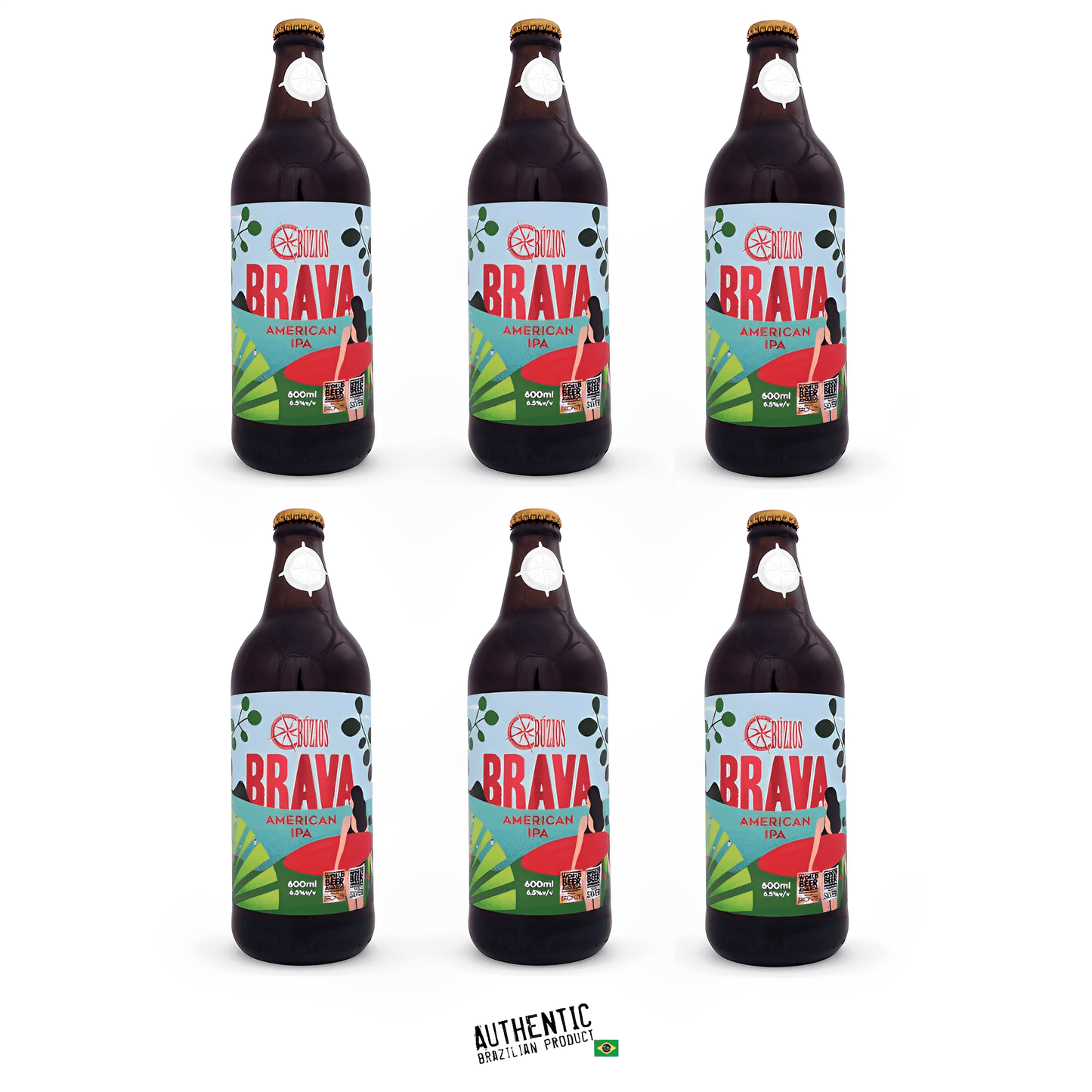 Búzios Brava American IPA Brazilian Craft Beer 20.28 fl. oz. (Pack of 6) - Brazilian Shop