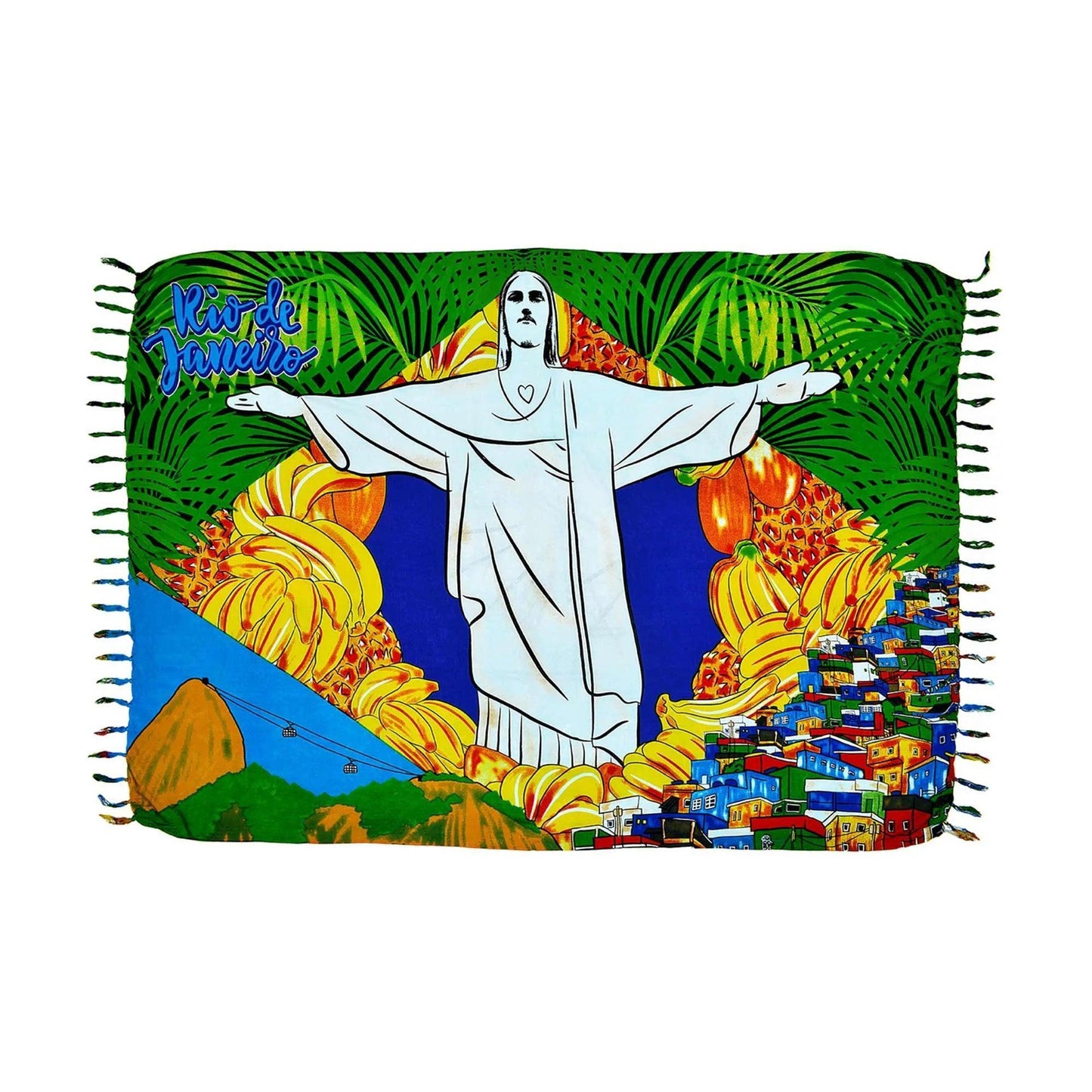 Canga Brazilian Beach Towel Rio Cristo Redentor with Brazil Flag - Brazilian Shop