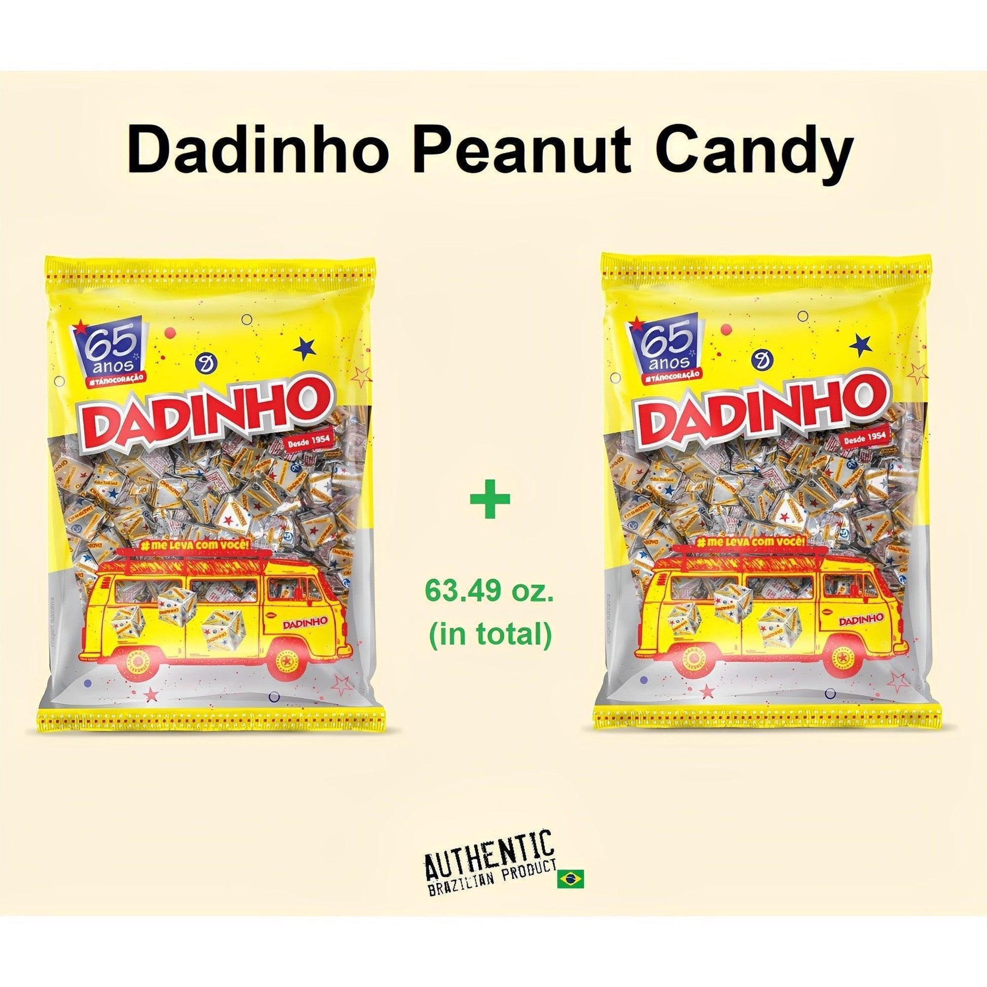 Dadinho Soft Dough Peanut Candy 63.48 oz. (Pack of 2) = 1.8 kg - Brazilian item - Brazilian Shop