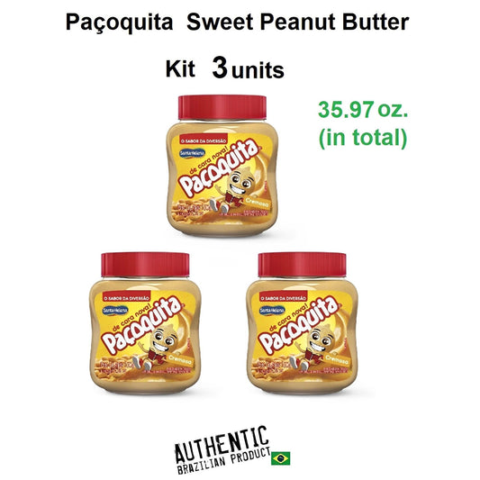 Paçoquita Brazilian Sweet Peanut Butter 11.99 oz. (Pack of 3) - Creamy paçoca - Brazilian Shop